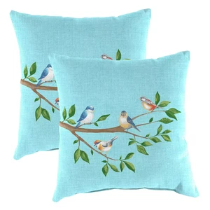 16 In. L X 16 In. W X 4 In. T Square Outdoor Throw Pillow in Aqua Bird (2-Pack) - Picture 1 of 10