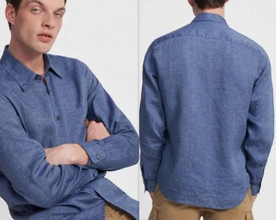 THEORY IRVING G Men's Size XXL Blue Chambray Summer 100% Linen Shirt $195 - Image 1 of 4