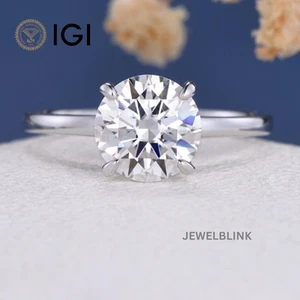 3 CT Round Cut CVD Lab Grown Diamond Four Prong Solitaire 14K Gold Wedding Ring - Picture 1 of 22