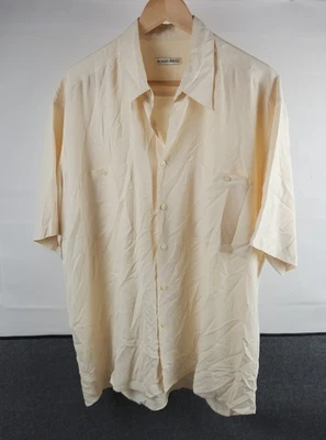 Camisa Birmania Bibas Para Hombre Grande Crema Manga Corta Abotonada Sólida 100% Seda De Colección Foto 1 de 4