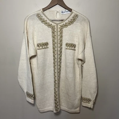 Suéter Victoria Harbour Vintage Años 80 Crema Perla Bordado Bordado Grande Foto 1 de 4