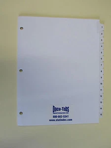 Binder Dividers 3 SETS # 1-15 Numbered, collated, 3 hole punched 1/15th cut - Picture 1 of 1