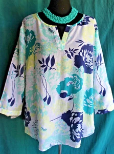 PENDLETON Gauzy Cotton Silk Floral Top V-Neck Long Sleeve Sheer Blouse 2X - Picture 1 of 4