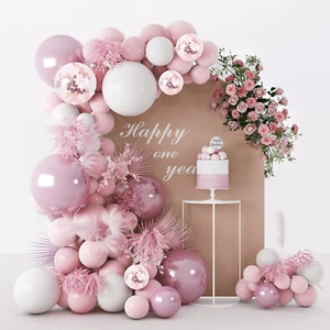 Pink White Balloons Garland Arch Kit 104 PCS Metallic Pink Gold Confetti Latex B - Picture 1 of 12