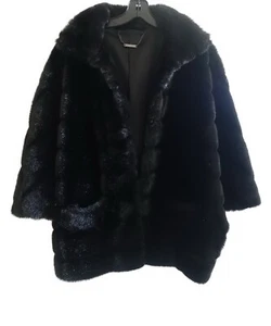 NW0T Trina Turk Black Faux Fur Coat/Jacket Kimono Style, Pockets, Collar Sz USM - Picture 1 of 14