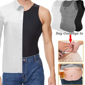 Mens Slimming Body Shaper Underwear Chest Compression Vest Singlet Dad Bod Tops - Picture 1 of 16