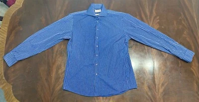 Thomas Pink Shirt 16 (tag16.5) Slim Fit Blue Purple Stripe - Image 1 of 4