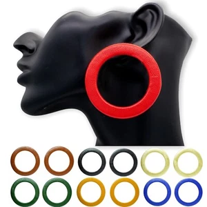Large Round Style Earrings Faux Leather Ear Studs Colour Circle Fashion Boho - Picture 1 of 11