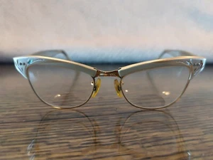 VTG Cat Eye Silver Engraved Eyeglass Frames Lens American Optical 5 1/2 Aluminum - Picture 1 of 20