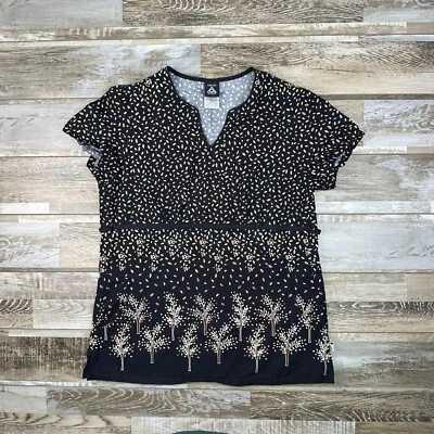 Womens M Cherokee Studio scrub top black short sleeve Nurse Medical - Image 1 of 4