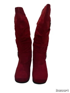 Stivali donna Max Collection rosso ecopelle scamosciata zip doppia fibbia taglia 10 - Foto 1 di 4