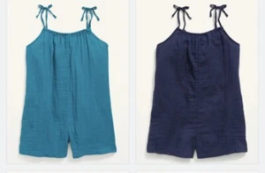 Old Navy Girls Double-Weave Decorative Shoulder-Tie Romper Navy & Teal X-Small 5 - Picture 1 of 4