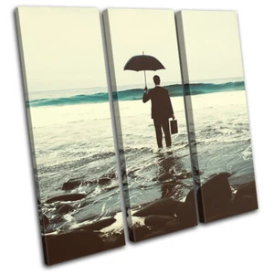 Office Worker Sea Surrealism Fantasy TREBLE CANVAS WALL ART Picture Print - Picture 1 of 1