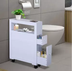 Cabinet Side Storage Bathroom Organizer Floor White Drawers Wooden Standing New - Picture 1 of 5