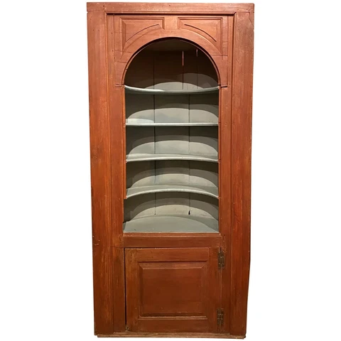 18th c One Part Architectural Corner Cupboard with Painted Interior Cover
