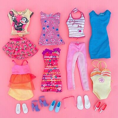 Cute Summer Barbie Doll Clothes Bundle Dresses Skirts Tops Shoes Paul Frank Lot • 3.62£