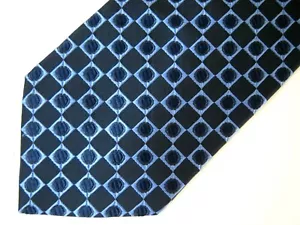 Roberto Villini Herren Krawatte Krawatte Marineblau Kariert Geometrisch Seide 60" - Bild 1 von 4