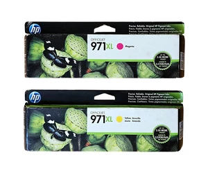 2 Genuine HP 971XL Magenta Yellow High Yield Ink Cartridges OfficeJet Pro X451 - Picture 1 of 2