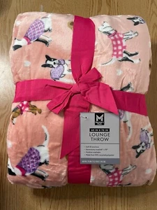 New Doggie Print Fleece Lounge Throw Blanket Super Soft Baby Pink Size 60”x70” - Picture 1 of 5