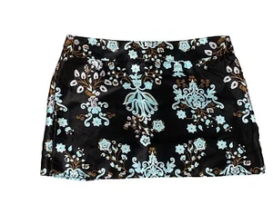 Funhouse Vintage Damen Satin Minirock Gr. 9/10 Y2K schwarz türkis gold Seitenreißverschluss LESEN - Bild 1 von 9