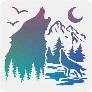 1pc Stencil / Template - 11.8"x11.8" (T5) Wolf Mountain Moon - Picture 1 of 5