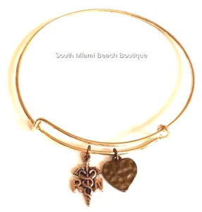 Nursing RN Caduceus Heart Charm Bracelet Nurse Graduation Gift Rose Gold Plated - Picture 1 of 6