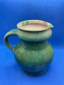 wunderschöner Tonkrug, Pottery,handgearbeitet, türkis/grün glasiert, Höhe 16,5cm - Bild 1 von 5
