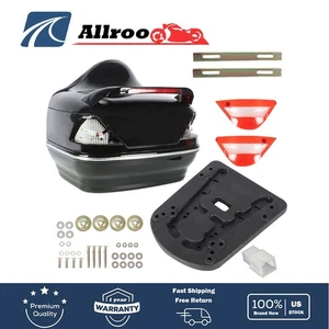 ✅Universal Motorcycle Trunk Luggage Tail Box Pack W/ Tail Light Tour Pack Black - Picture 1 of 17
