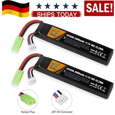2 Stk 11,1V 2000mAh 30C LiPo Batterie Mini Tamiya Stecker für Airsoft RC Modell - Bild 1 von 4