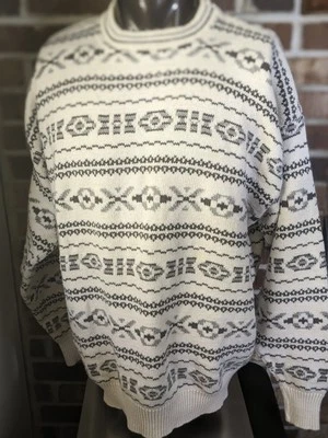 复古 XL Cosby 90 年代针织毛衣圆领几何面霜/灰色俱乐部国际  — 第 1/4 张图片