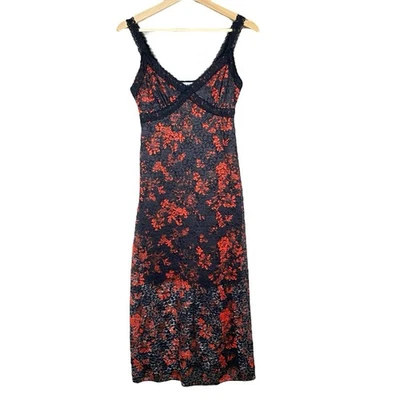 Vestido ceñido al cuerpo de encaje casi famoso Y2K S Whimsigoth años 90 grunge rojo negro midi sin mangas Foto 1 de 4