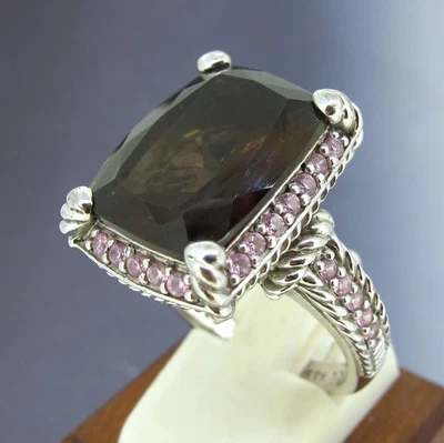 Anillo de cóctel de cuarzo ahumado Judith Ripka de plata de ley 925 con circonita cúbica rosa talla 9 Foto 1 de 4