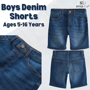 Boys Denim Shorts Stretch Cotton Jeans Cargo Combat Half Pant Casual Designer UK - Picture 1 of 4