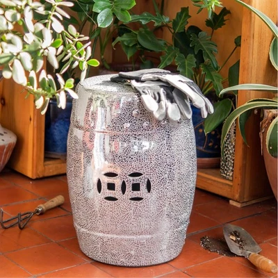 18" Silver Crackle Garden Stool - Image 1 of 4