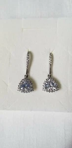 White Cubic Zirconia Trillion Leverback Earrings Sterling Silver - Picture 1 of 6