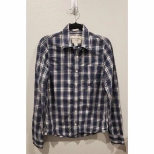 Camisa con botones a cuadros blanca y azul ABERCROMBIE & FITCH talla S - Imagen 1 de 4