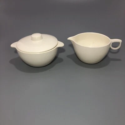 Mid Century Modern Cream Ivory Lustro Ware Cream & Sugar - Image 1 of 4