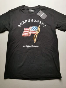 THE HUNDREDS Mens UK S Black American Flag Short Sleeve T-Shirt NEW 100% Cotton - Picture 1 of 14