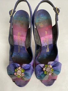 ZAPATOS FLORALES DE COLECCIÓN AÑOS 50 MADEMOISELLE AZUL ROSA PÚRPURA TALLA 5 1/2 - Imagen 1 de 6