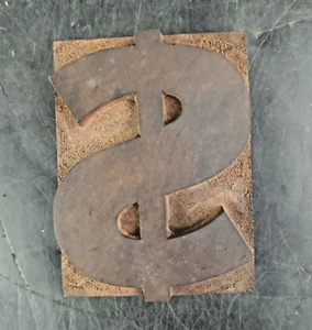 DOLLAR SIGN Vtg Wood & Metal Letterpress Print Type Printers Block Cut 2.5" - Picture 1 of 5