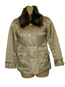 M&S Per Una Women Jacket size Large Faux Collar CrushedGold Metallic Water Repel - Picture 1 of 6