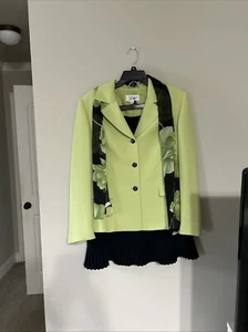 Le Suit 3-piece Skirt Suit Sz 14 Green/Navy - Picture 1 of 11