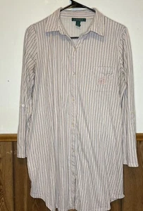 Ralph Lauren Pink and White Striped Night Shirt Sleep Nightie Size Medium - Picture 1 of 4