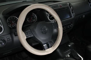 Stitch On Style Steering Wheel Skin Wrap Cover Beige PVC Leather Perfect Fit - Picture 1 of 6