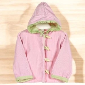 Rare Alice Kathleen 3T Pink Corduroy Hooded Coat Ruffle Trim Vintage Style - Picture 1 of 6