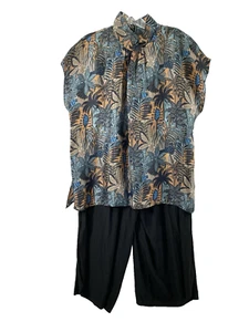 Lola & Sophie New York Pant Suit Womens Medium Tropical Print Top Wide Leg Pants - Picture 1 of 13