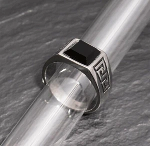 Herren Edelstahl Ring 2 Onyx 20 21 22 23 mm 316 Steinschatz - Bild 1 von 2