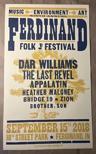 2018.09.15 Ferdinand Indiana Folk Festival Hatch Show Impresión Póster Música Arte - Imagen 1 de 1