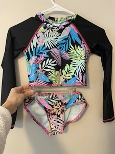 ART CLASS Swimsuit Girls Medium 7 8 Floral Tropical Two Piece Bikini Long - Picture 1 of 4