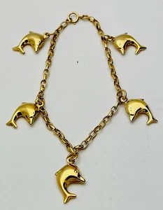 DaneCraft 24KT Gold Over 925 Sterling Silver Dolphin Charm Bracelet 7 1/2” #5 - Picture 1 of 2